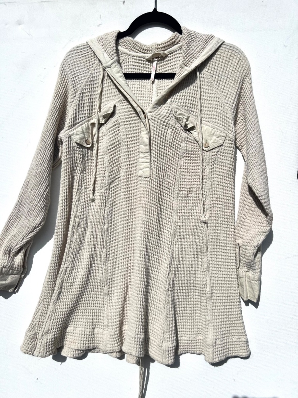 Free People Waffle tunic medium oatmeal M button thermal
